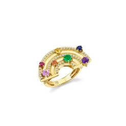 Gold & Diamond Rainbow Block Signet Ring