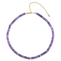 Gold & Diamond Rondelle Amethyst Heishi Necklace
