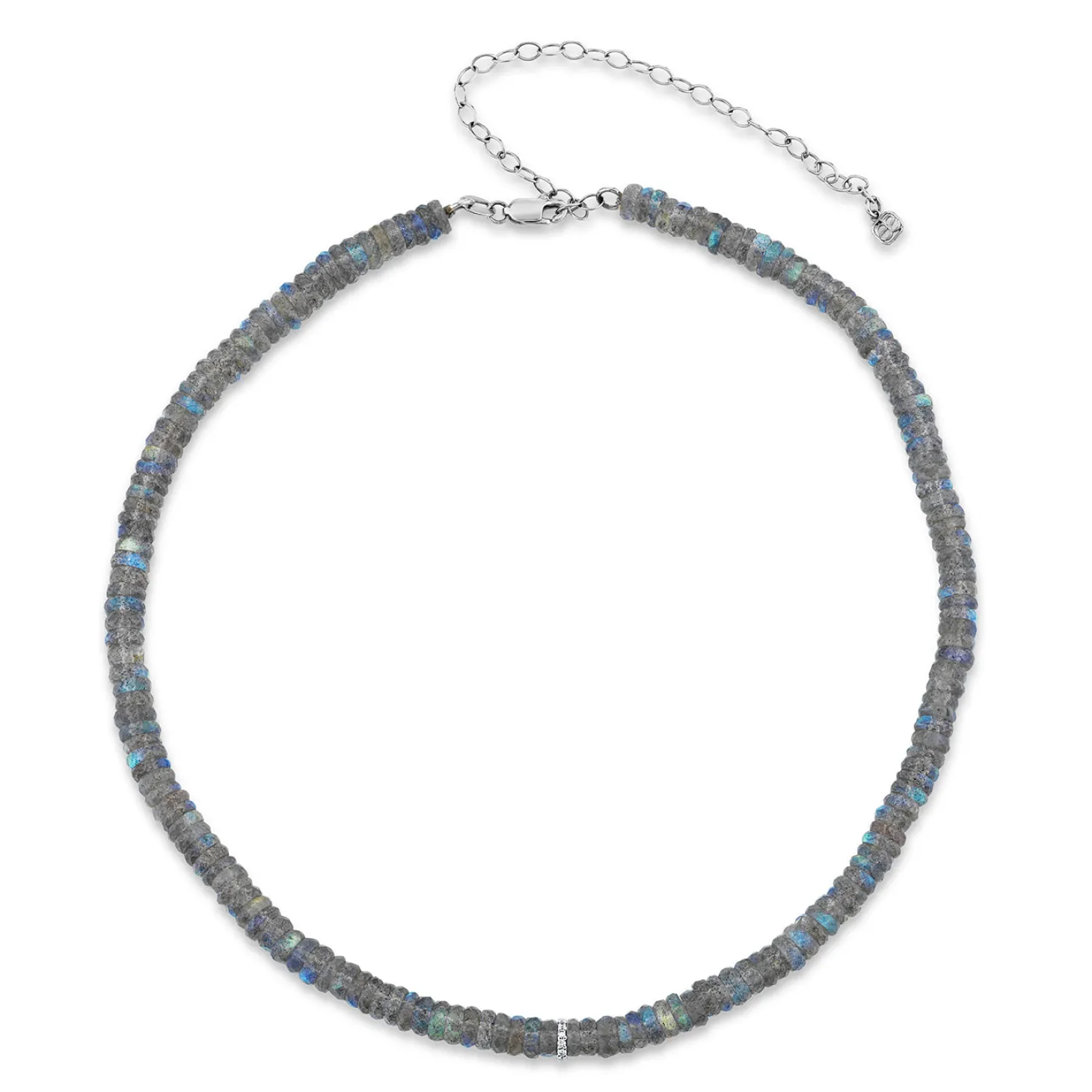 Gold & Diamond Rondelle Labradorite Necklace