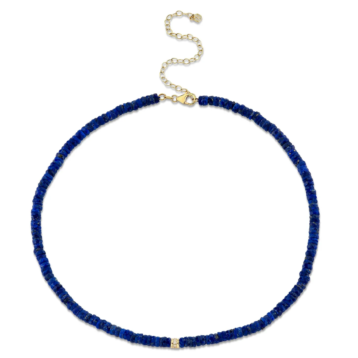 Gold & Diamond Rondelle Lapis Heishi Necklace