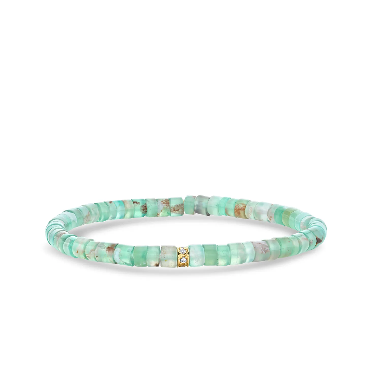 Gold & Diamond Rondelle on Aquaprase Heishi