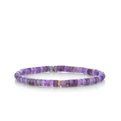 Gold & Diamond Rondelle on Amethyst Heishi