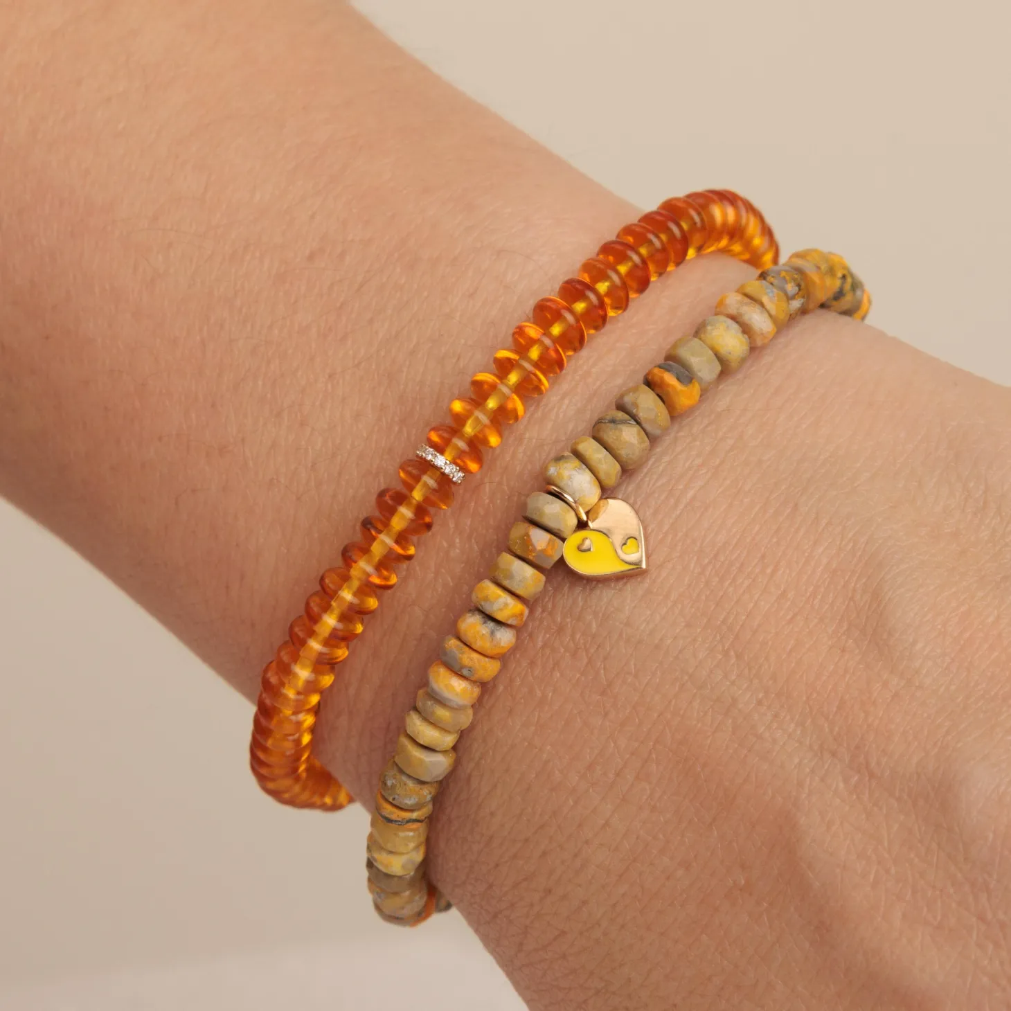 Gold & Diamond Rondelle on Amber