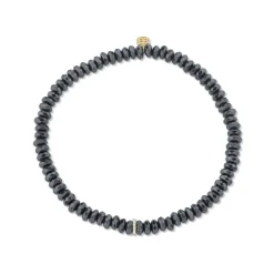 Gold & Diamond Rondelle on Hematite