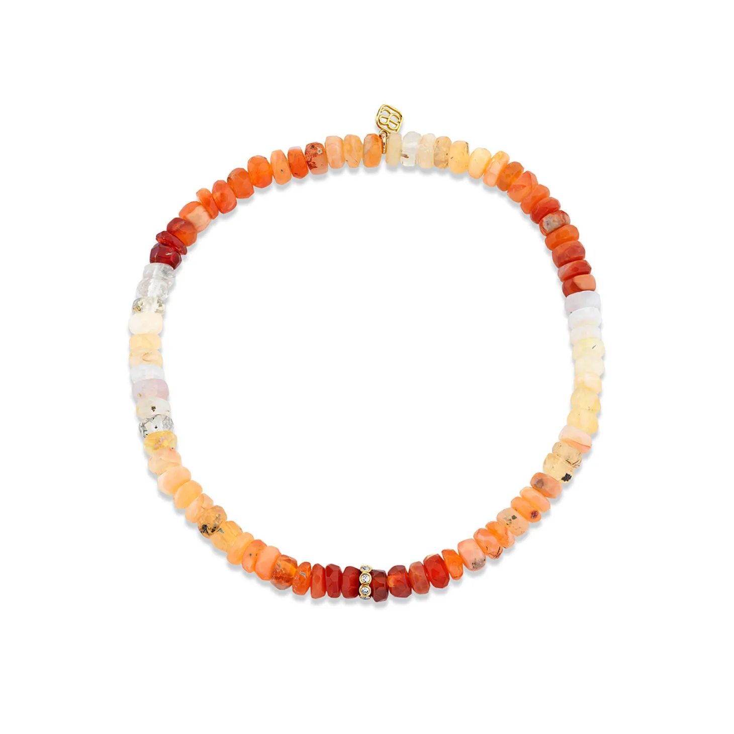 Gold & Diamond Rondelle on Fire Opal