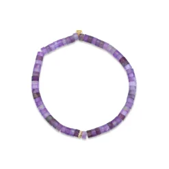 Gold & Diamond Rondelle on Amethyst Heishi