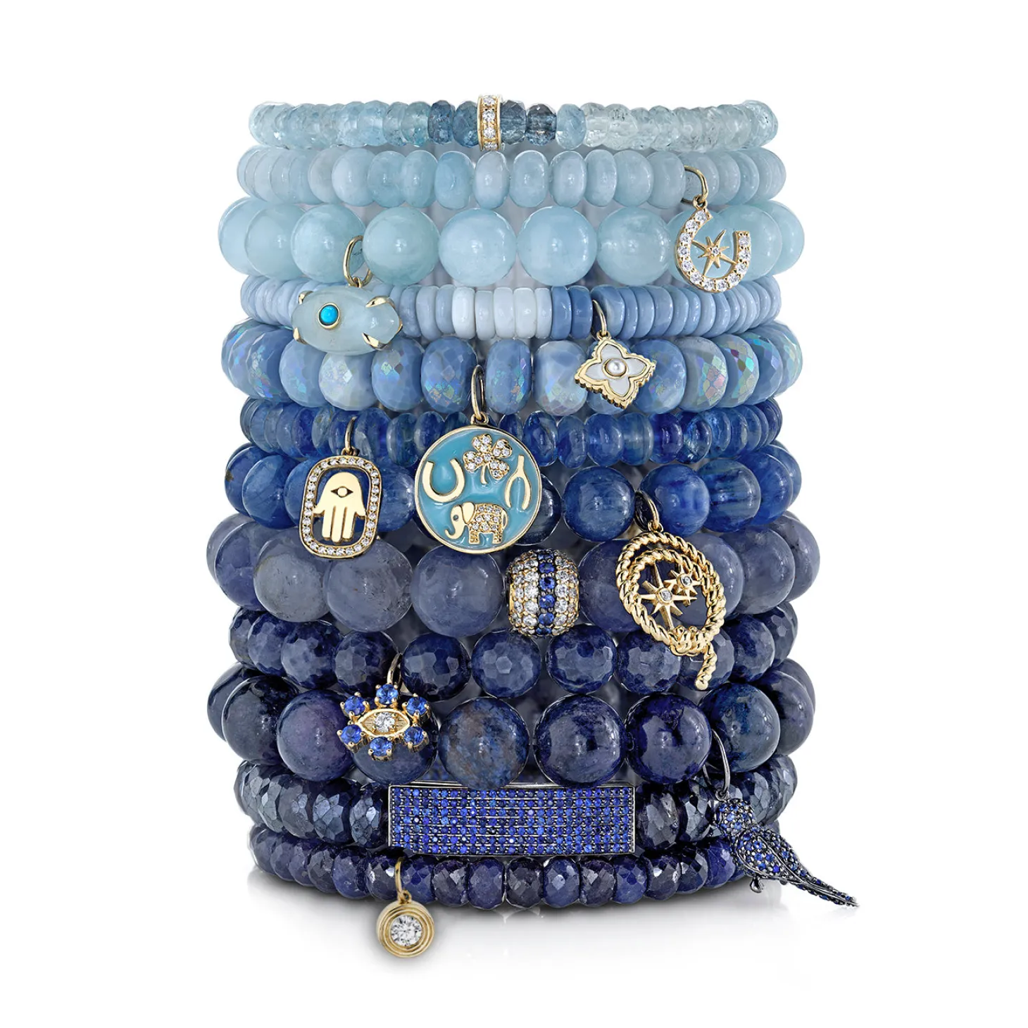 Gold & Diamond Rondelle on Aqua