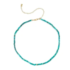 Gold & Diamond Rondelle Turquoise Heishi Necklace