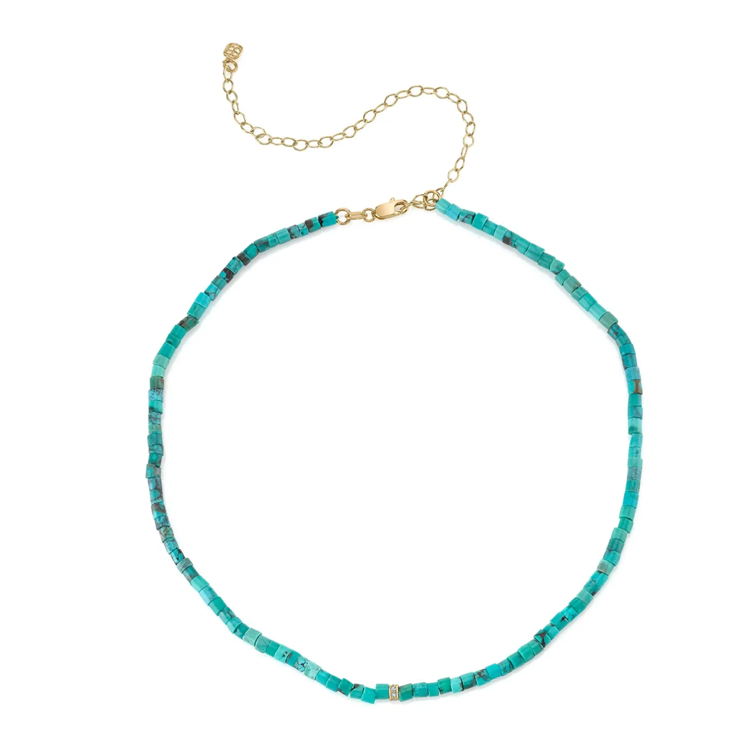 Gold & Diamond Rondelle Turquoise Heishi Necklace