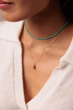 Gold & Diamond Rondelle Turquoise Heishi Necklace