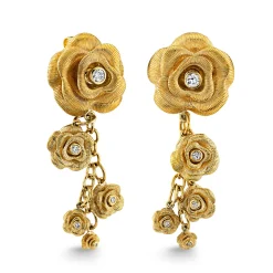 Gold & Diamond Rose Charm Earrings