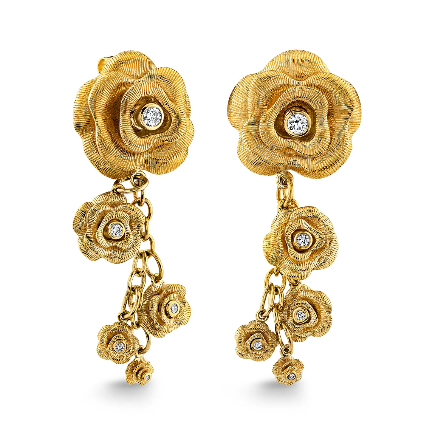 Gold & Diamond Rose Charm Earrings