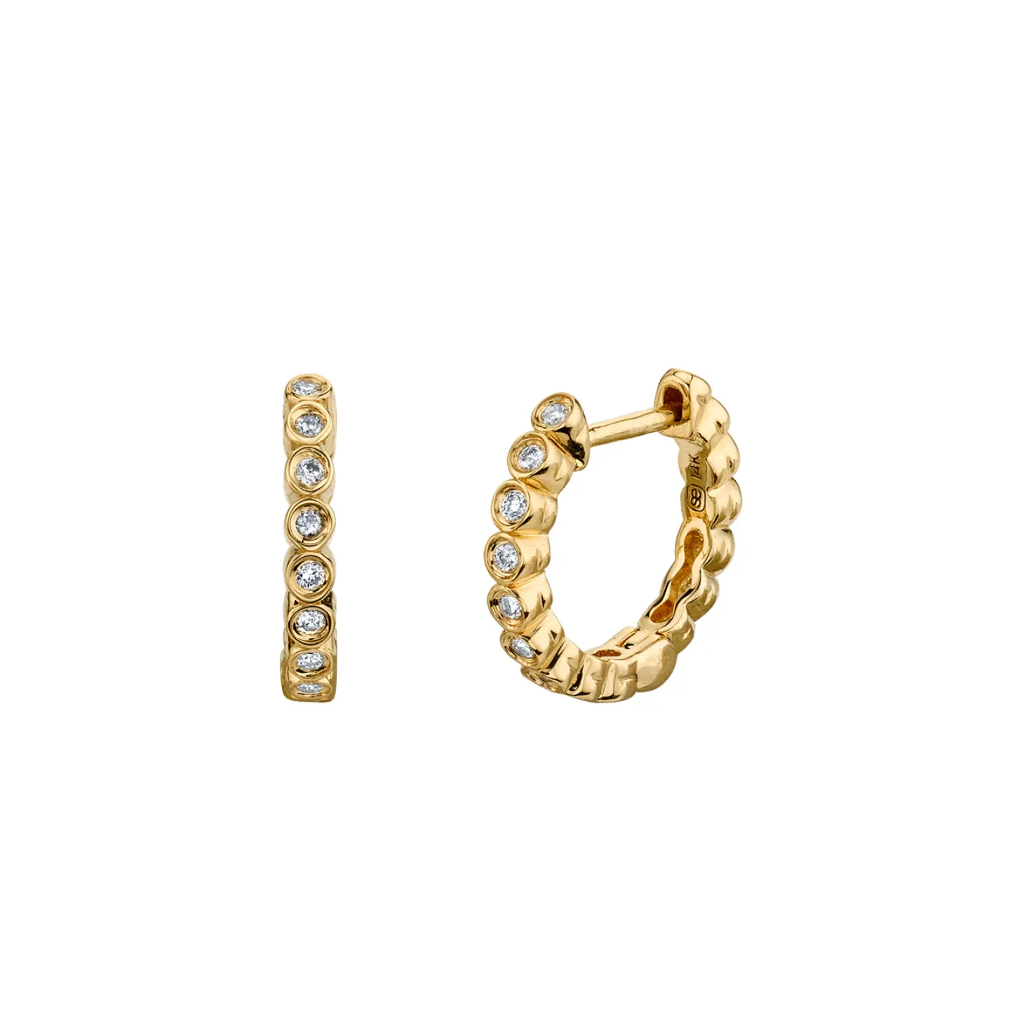 Gold & Diamond Round Bezel Hoops