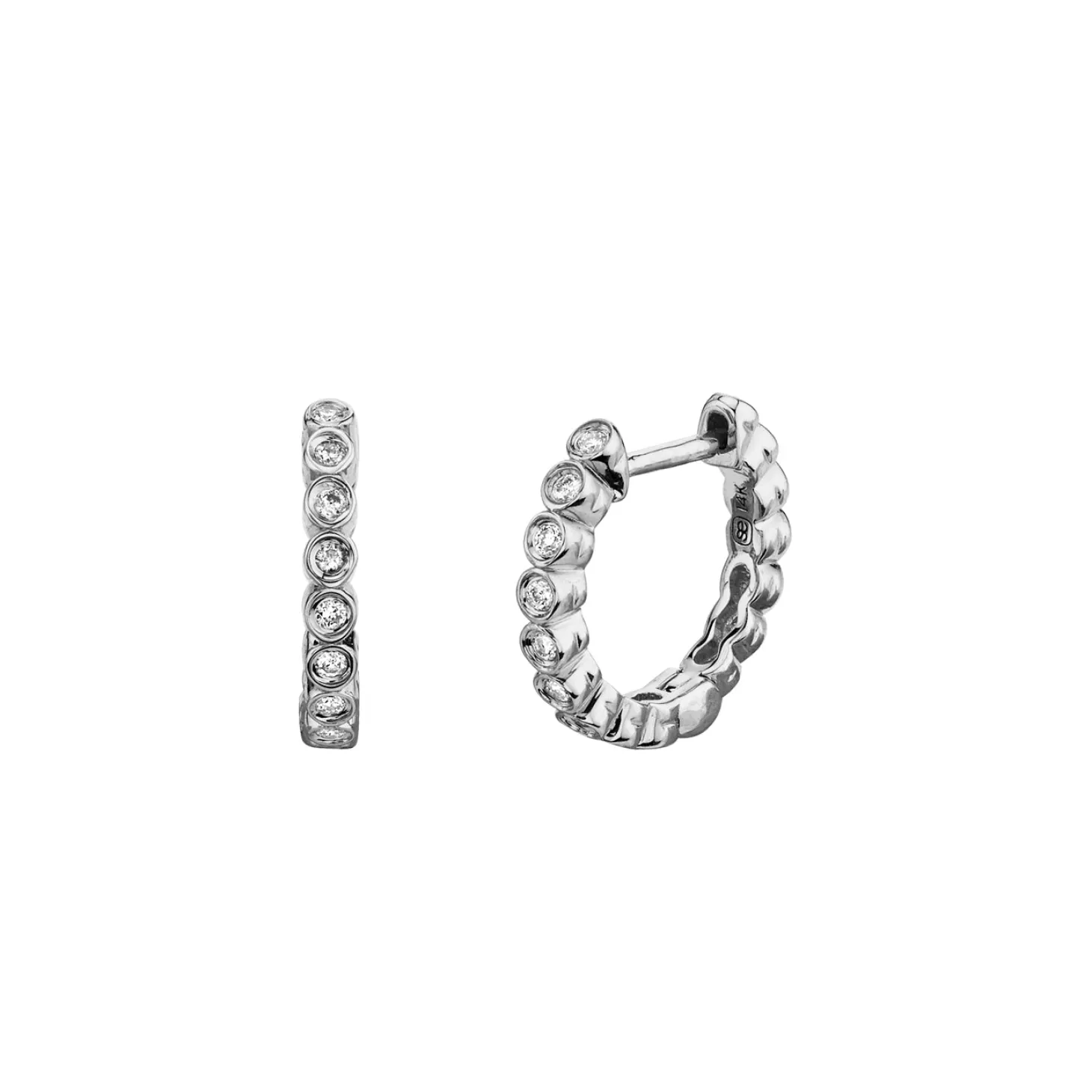 Gold & Diamond Round Bezel Hoops