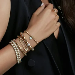 Gold & Diamond Safety Pin Bracelet