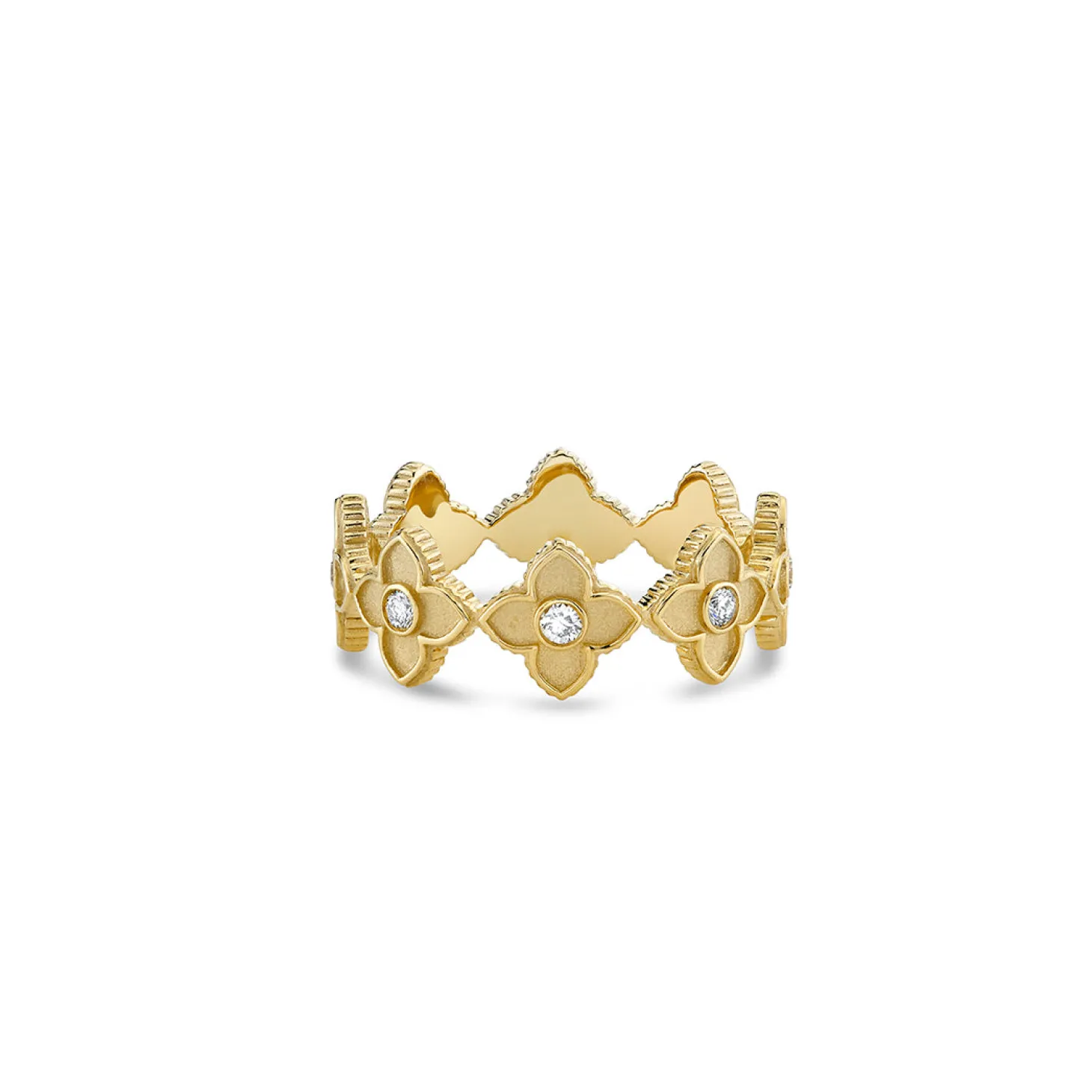 Gold & Diamond Satin Moroccan Flower Eternity Ring