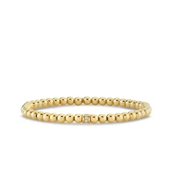 Gold & Diamond Scallop Edge Pave Rondelle on Gold Beads