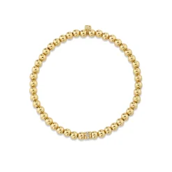 Gold & Diamond Scallop Edge Pave Rondelle on Gold Beads