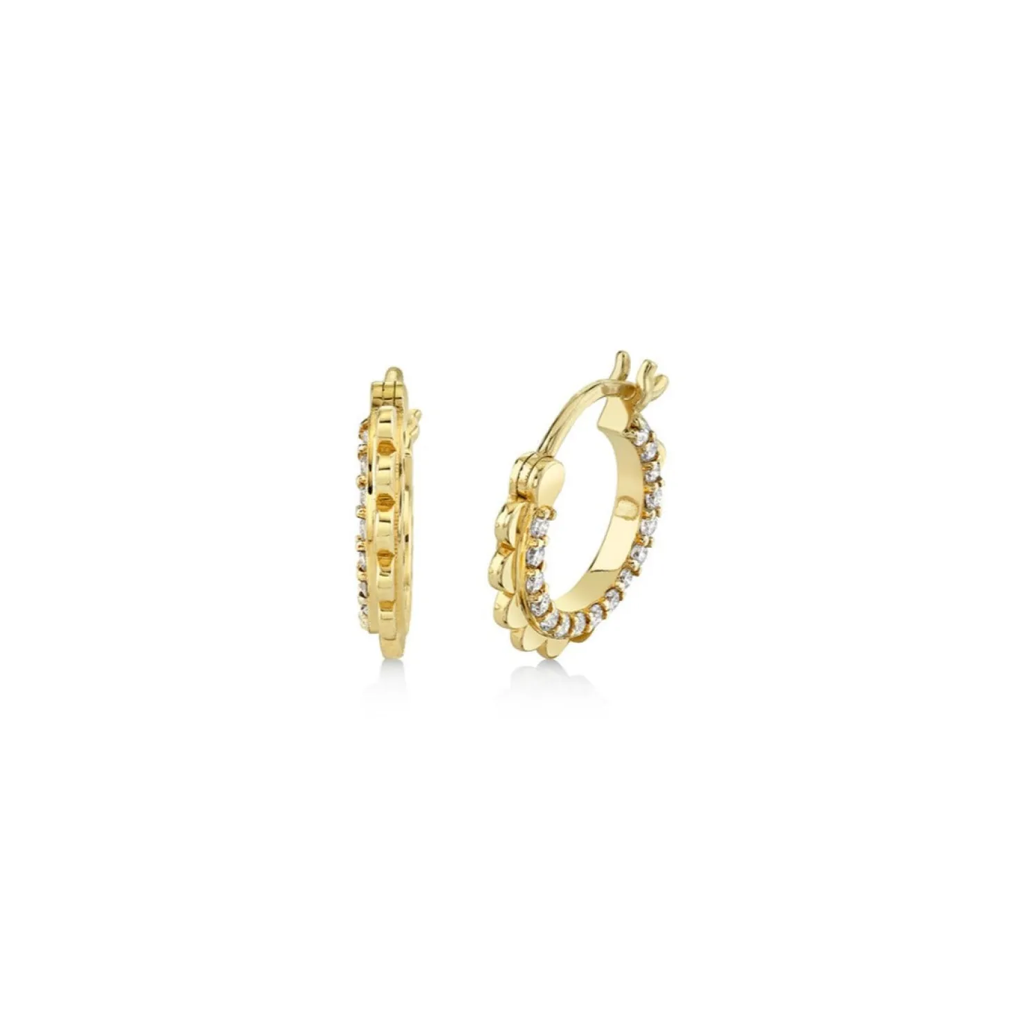 Gold & Diamond Scallop Huggies
