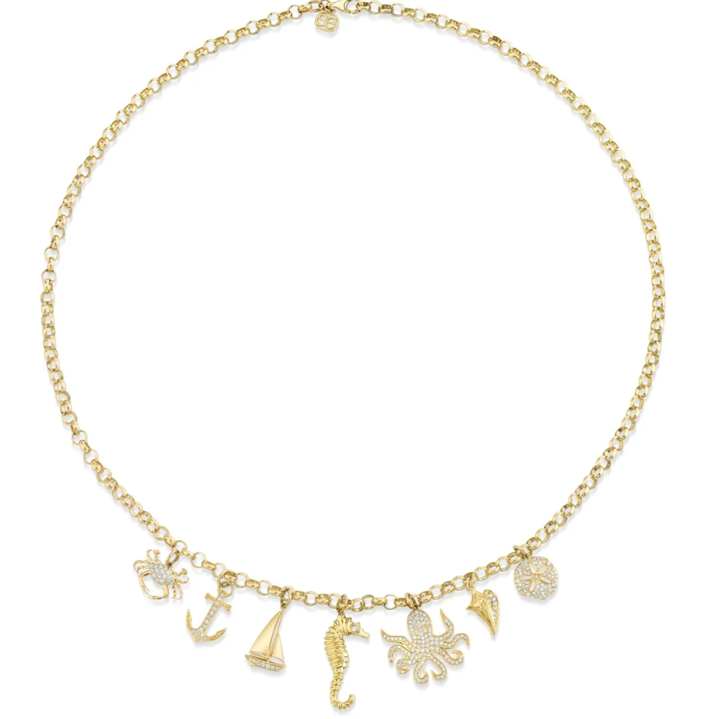 Gold & Diamond Sea Creatures Multi-Charm Necklace