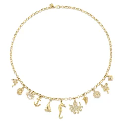 Gold & Diamond Sea Life Multi Charm Necklace
