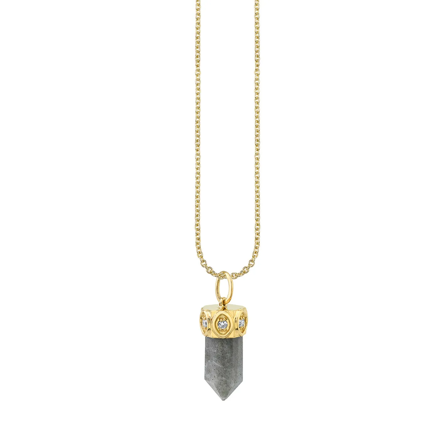 Gold & Diamond Short Carved Stone Charm