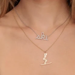 Gold & Diamond Skiing Girl Charm