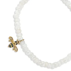 Gold & Diamond Small Bee on Rainbow Moonstone
