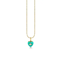 Gold & Diamond Small Carved Stone Heart Charm