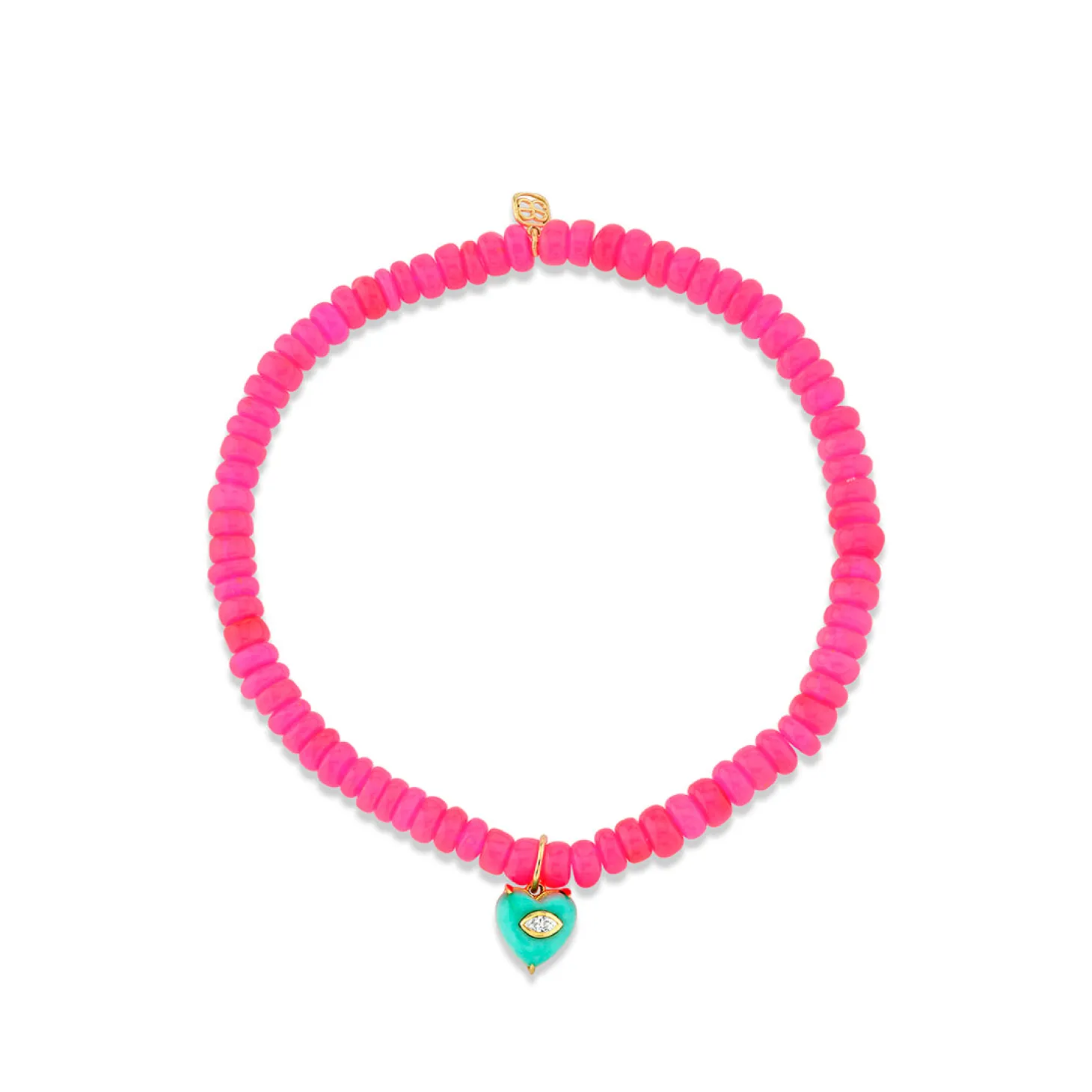 Gold & Diamond Small Carved Stone Heart on Hot Pink Ethiopian Opal