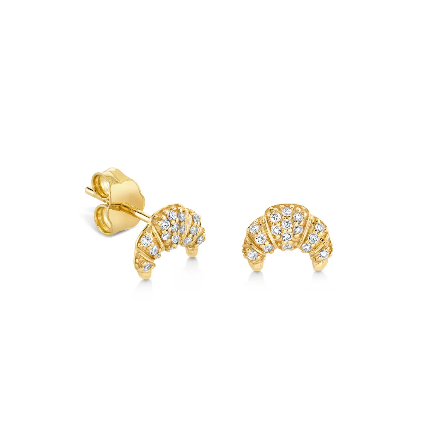 Gold & Diamond Small Croissant Stud