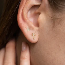 Gold & Diamond Small Cross Stud