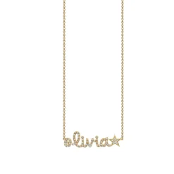Gold & Diamond Small Custom Script Star Icon Necklace