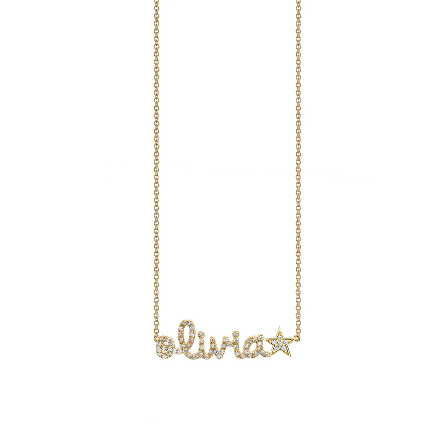 Gold & Diamond Small Custom Script Star Icon Necklace