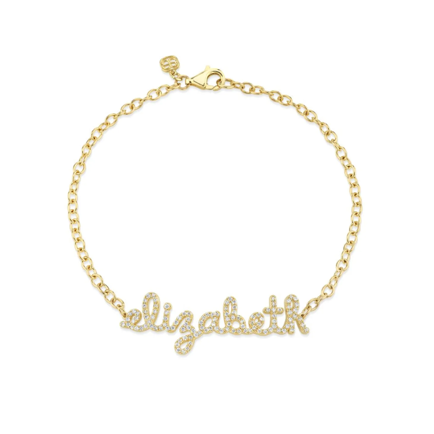 Gold & Diamond Small Custom Script Bracelet
