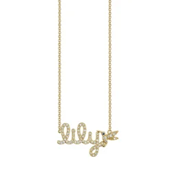 Gold & Diamond Small Custom Script Hummingbird Icon Necklace