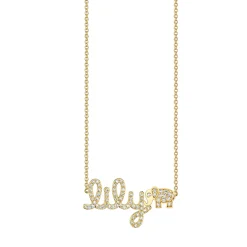 Gold & Diamond Small Custom Script Elephant Icon Necklace