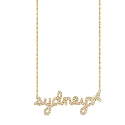 Gold & Diamond Small Custom Script Butterfly Icon Necklace