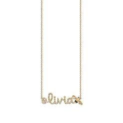 Gold & Diamond Small Custom Script Bee Icon Necklace