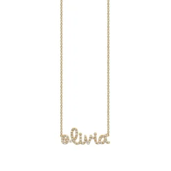 Gold & Diamond Small Custom Script Necklace