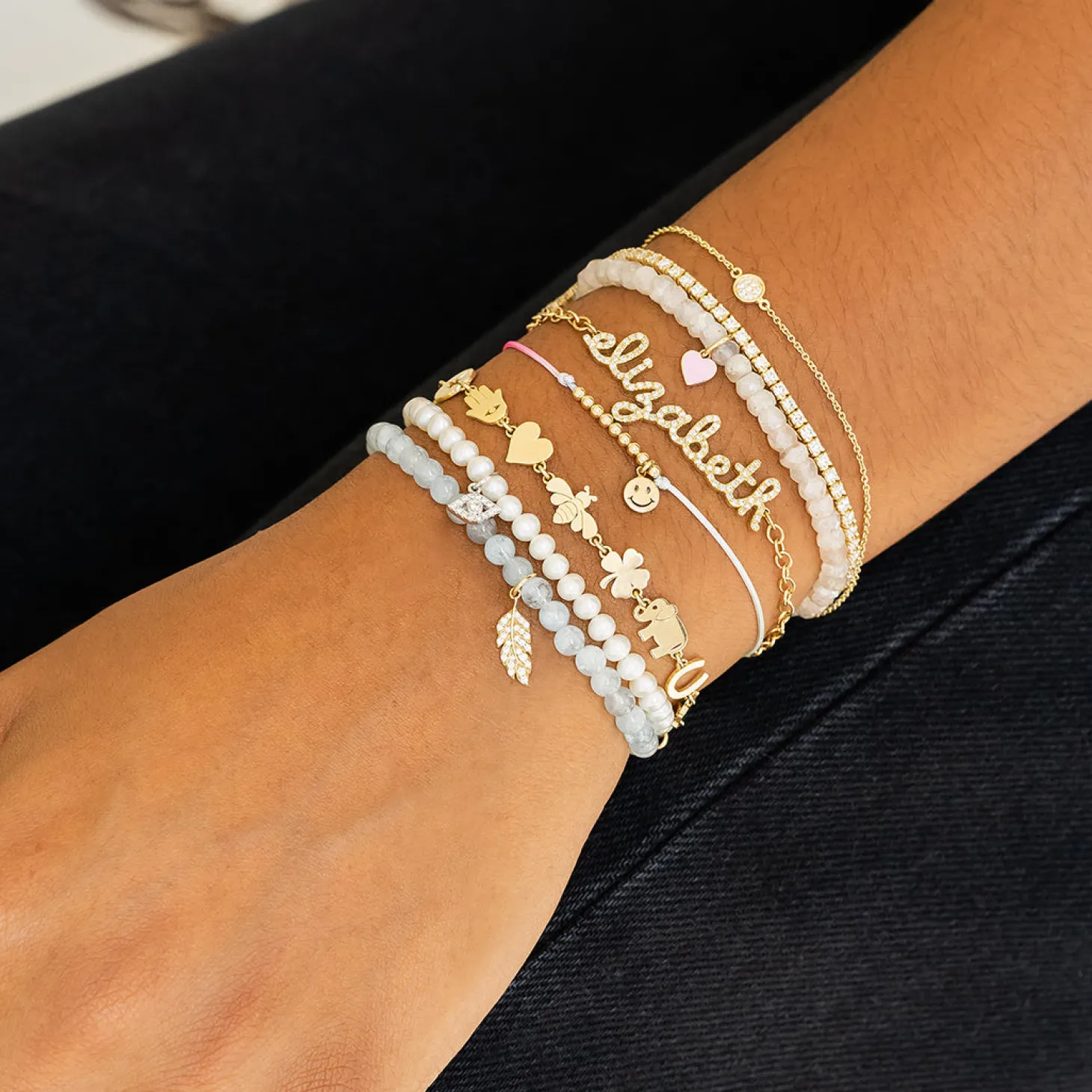 Gold & Diamond Small Custom Script Bracelet