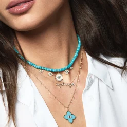 Gold & Diamond Small Custom Script Eye Icon Necklace