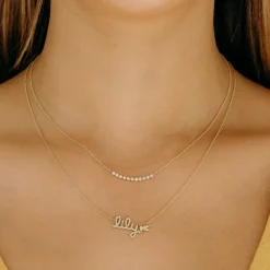 Gold & Diamond Small Custom Script Heart Icon Necklace