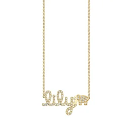Gold & Diamond Small Custom Script Heart Icon Necklace