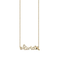 Gold & Diamond Small Custom Script Heart Icon Necklace