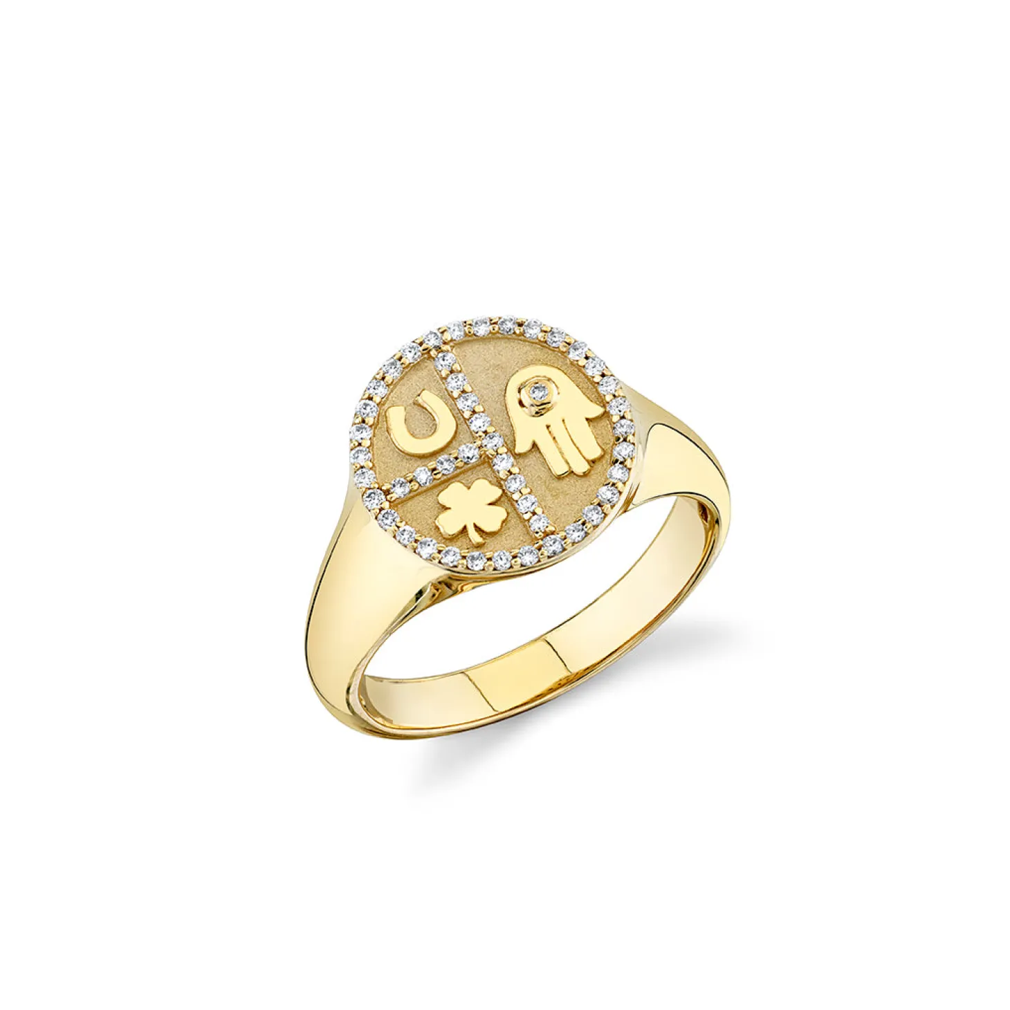 Gold & Diamond Small Disc Tricon Signet Ring