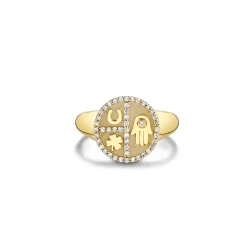 Gold & Diamond Small Disc Tricon Signet Ring