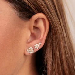 Gold & Diamond Small Double Plumeria Studs