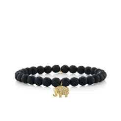 Gold & Diamond Small Elephant on Matte Black Onyx