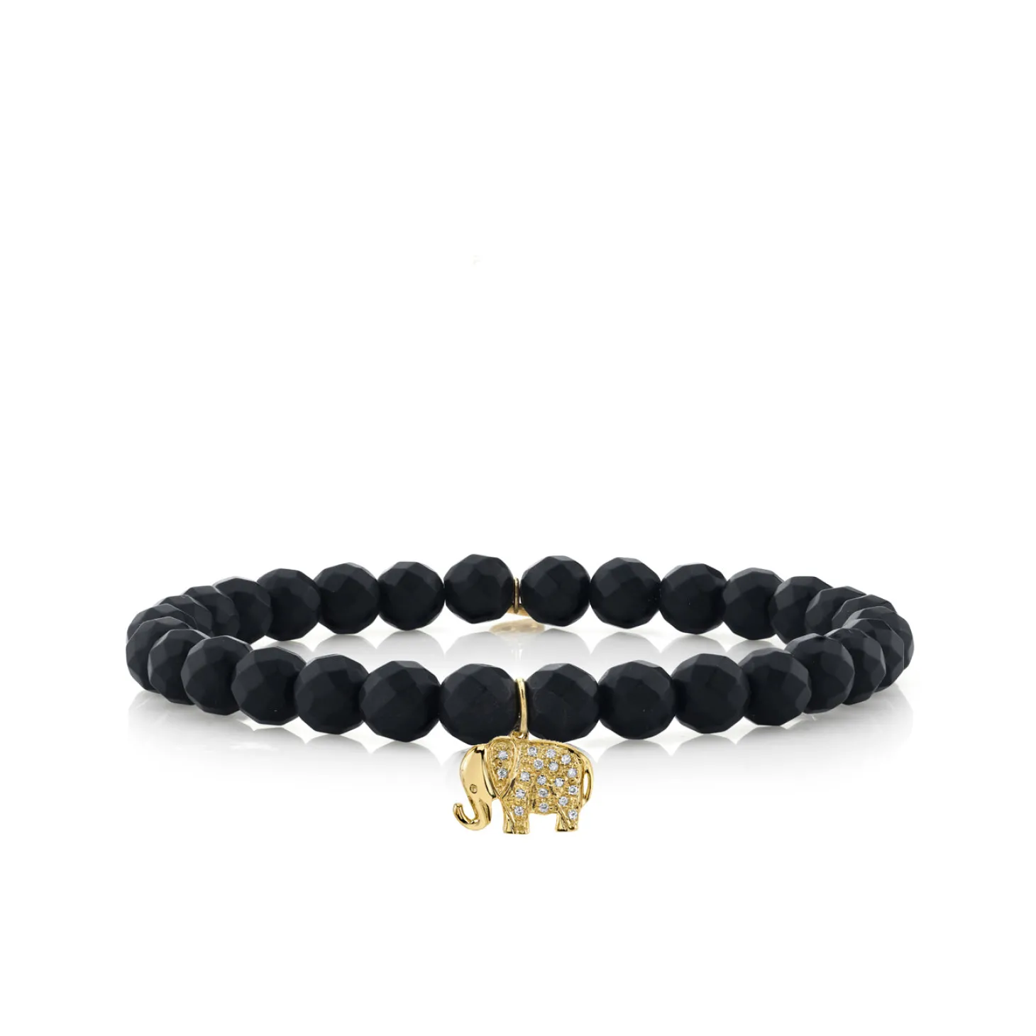 Gold & Diamond Small Elephant on Matte Black Onyx